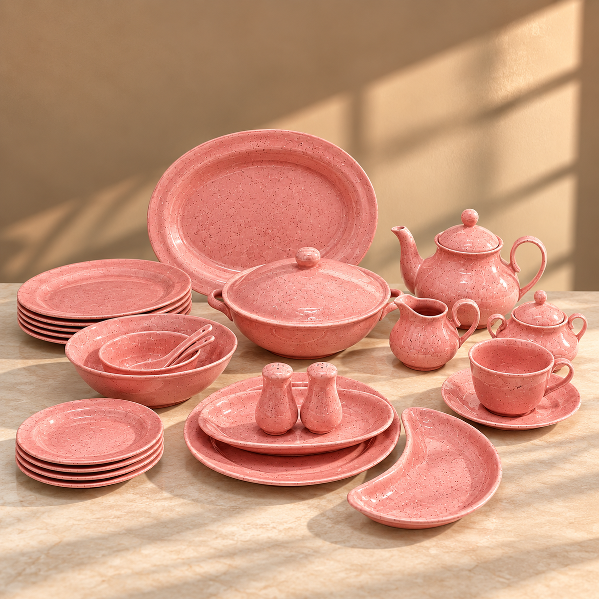 Luxury 72-Piece Pink Mirage Speckled Dinnerware Set