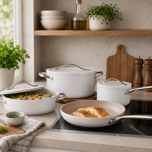 Linea Plus 7-Piece Non-Stick Cookware Set – Vanilla Finish