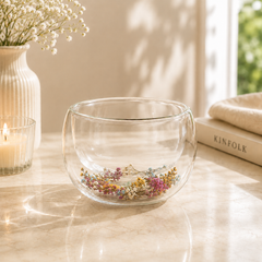 Flower Double Wall Glass Bowl – Dried Floral Serving Bowl - Habitt