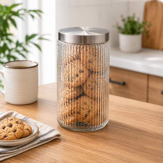 Ribbed Storage Jar with Stainless Steel Lid
