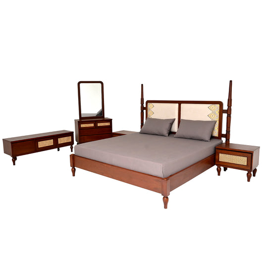 Gul Bahar Luxury Bedroom Set - King Bed + 6-Drawer Dresser + Tv unit - Modern Classic Collection