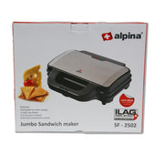 Alpina SF-2502-SB Jumbo Sandwich Maker | 1400W Non-Stick Electric Sandwich Grill – Black & Stainless Steel - Habitt