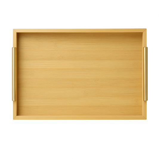 Bamboo Dark Tray Set with Golden Handle