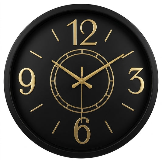 Heritage Bradford Wall Clock 14.5 Inch – Modern Black Dial with Gold Accents & Elegant Minimal Design (Plastic) - Habitt
