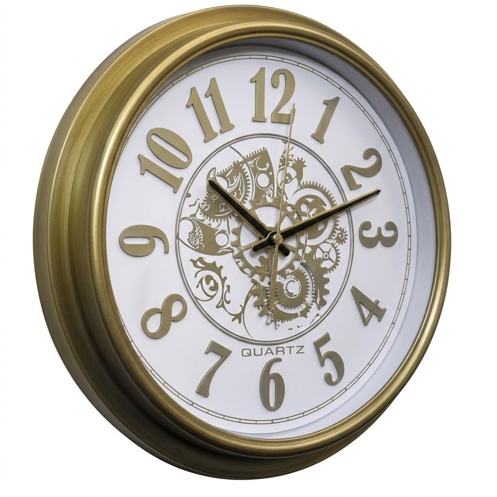 Heritage Wall Clock Glisso 14.5" – Vintage Gold Frame Gear Design Quartz Wall Clock - Habitt
