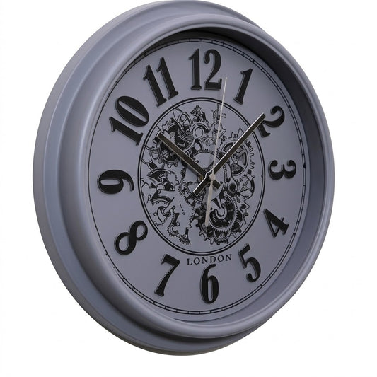 Heritage Wall Clock Glisso 14.5" – Vintage Silver Frame Gear Design Quartz Wall Clock - Habitt