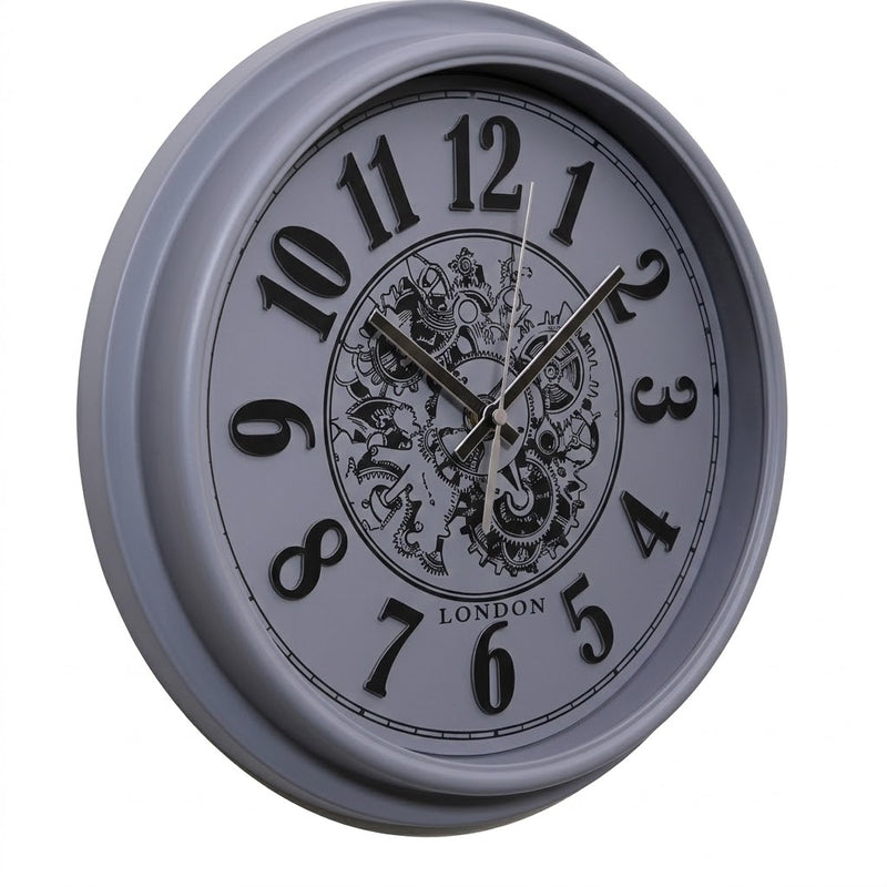 Heritage Wall Clock Glisso 14.5" – Vintage Silver Frame Gear Design Quartz Wall Clock - Habitt