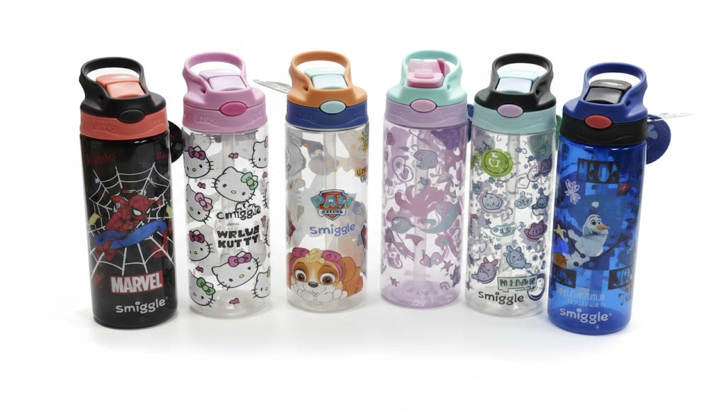 1 PC Kids Smiggle Style Plastic Bottle – Leakproof School Water Bottle (Assorted Designs) - Habitt