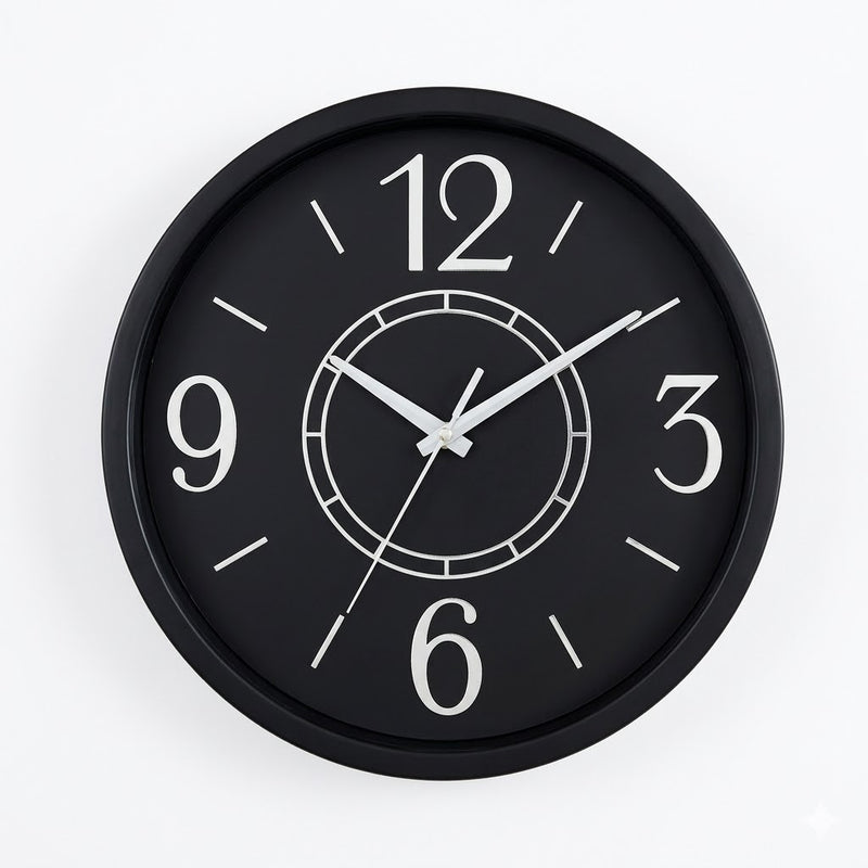 Heritage Bradford Wall Clock 14.5 Inch – Sleek Black Dial with Silver Accents & Modern Heritage Design (Plastic) - Habitt