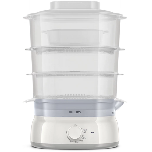 Philips Daily Collection Food Steamer 900W with 3-Tier Baskets, Egg Rack & Rice Bowl (HD9125/90)