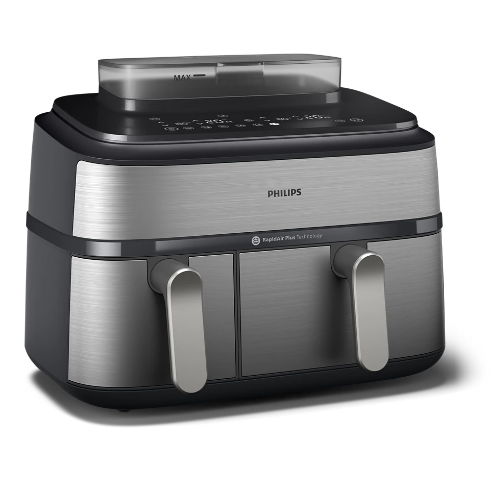 Philips 5000 Series Dual Basket Airfryer with RapidAir Plus Technology – Smart Dual-Zone Cooking (NA555/09)