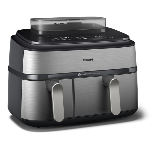 Philips 5000 Series Dual Basket Airfryer with RapidAir Plus Technology – Smart Dual-Zone Cooking (NA555/09)