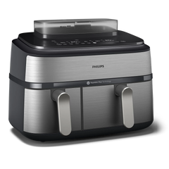 Philips 5000 Series Dual Basket Airfryer with RapidAir Plus Technology – Smart Dual-Zone Cooking (NA555/09)