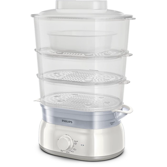Philips Daily Collection Food Steamer 900W with 3-Tier Baskets, Egg Rack & Rice Bowl (HD9125/90)