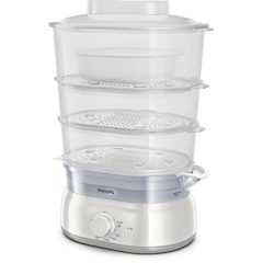 Philips Daily Collection Food Steamer 900W with 3-Tier Baskets, Egg Rack & Rice Bowl (HD9125/90)