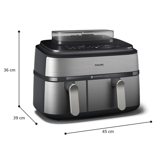 Philips 5000 Series Dual Basket Airfryer with RapidAir Plus Technology – Smart Dual-Zone Cooking (NA555/09)