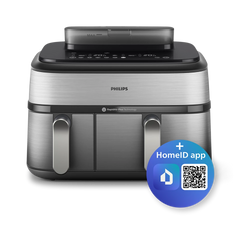 Philips 5000 Series Dual Basket Airfryer with RapidAir Plus Technology – Smart Dual-Zone Cooking (NA555/09)