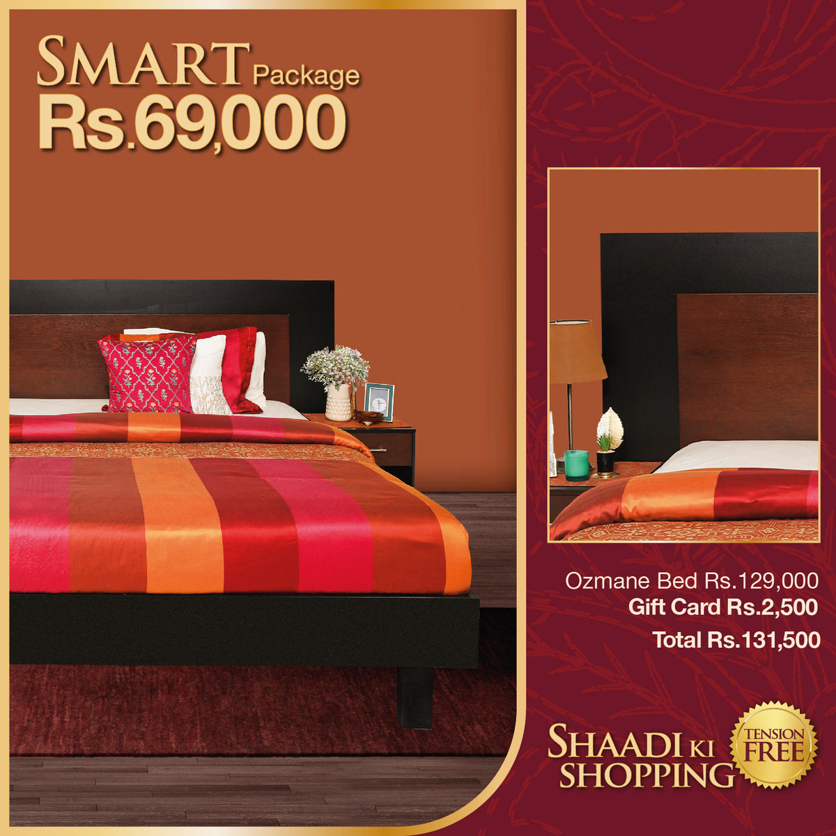 Ozmane Bed with two side table + Rs 2500 Gift Card