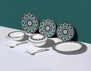 Ebony Symphony Dinner Set – Harmonious Elegance in Black, White & Teal (22 / 30 / 43 PCS) - Habitt
