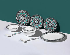 Ebony Symphony Dinner Set – Harmonious Elegance in Black, White & Teal (22 / 30 / 43 PCS)