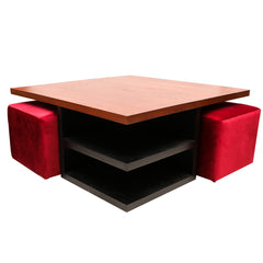 Bernard Center Table (Wooden Top) with two Poufs