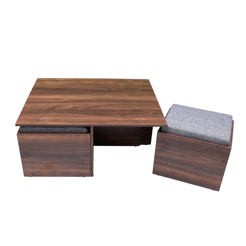 Demon Coffee Table (Wooden Top) with 04 Puffy