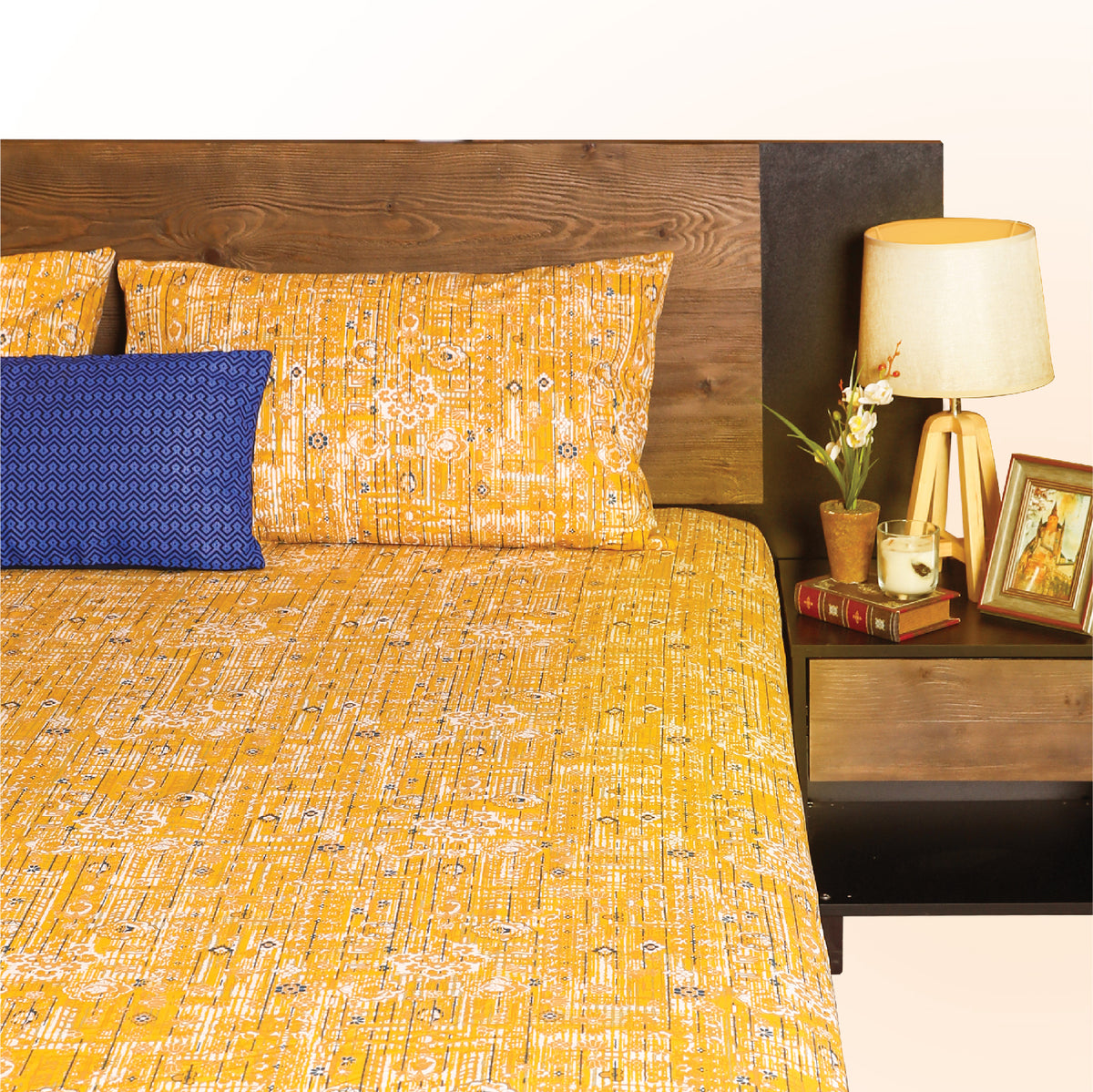 Saffron Bloom Double Bedsheet