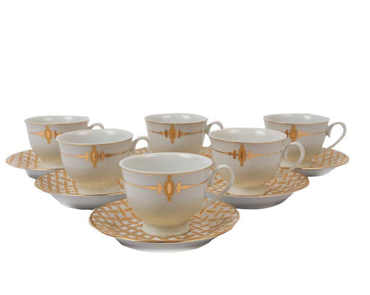 12Pcs Cup & Saucer (Gold Chevron) - Habitt