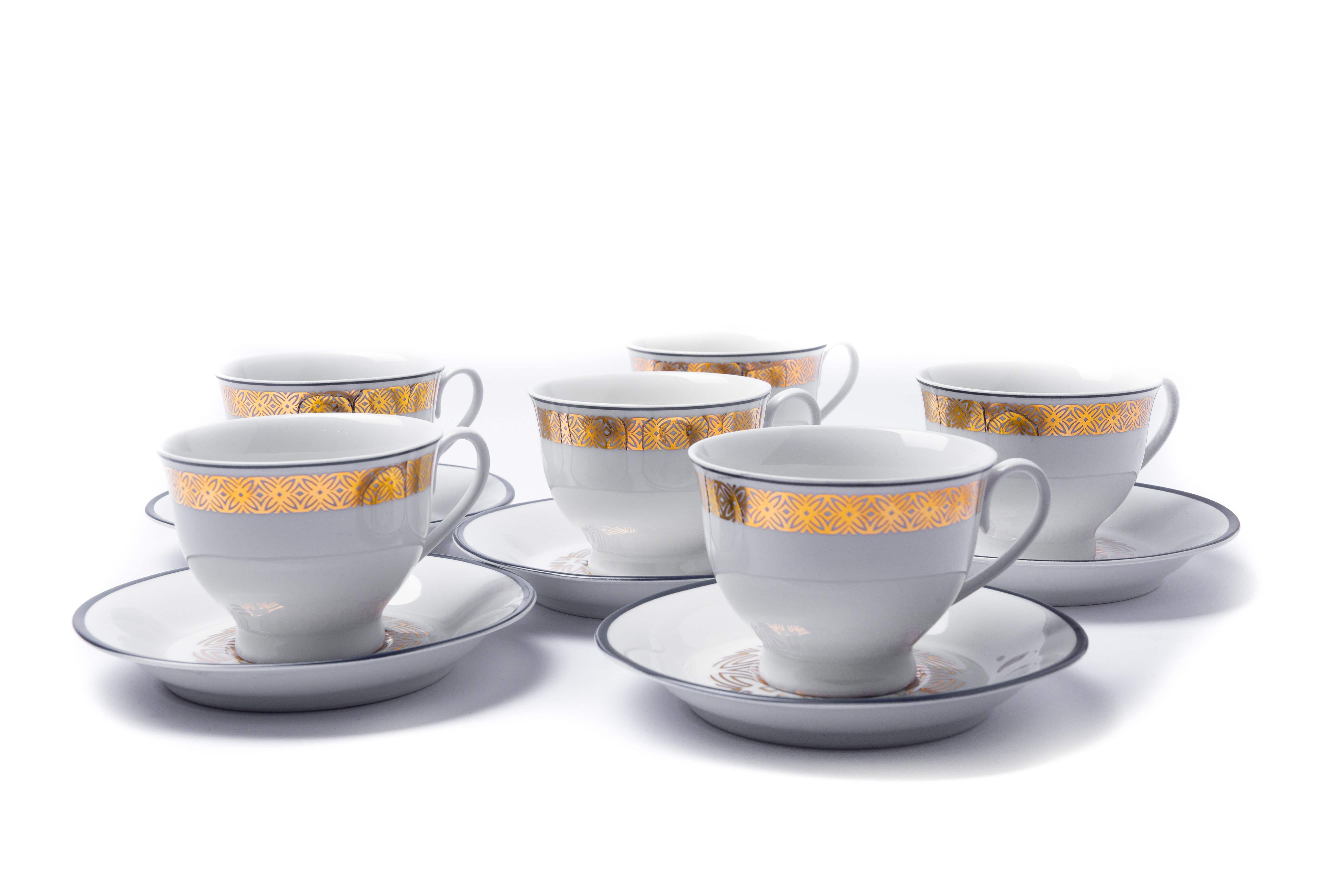 12Pcs Cup & Saucer (Gold Jaal Blue)