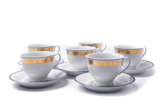 12Pcs Cup & Saucer (Gold Jaal Blue) - Habitt