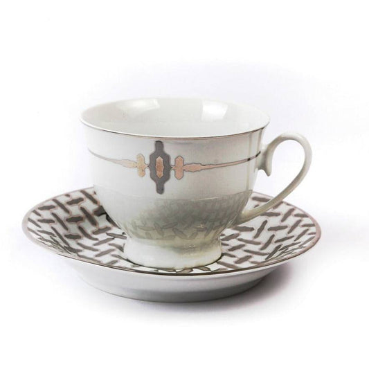 12Pcs Cup & Saucer (Silver Chevron) - Habitt