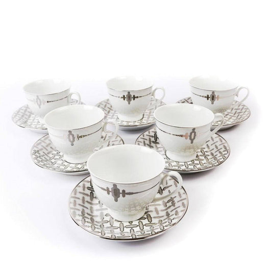12Pcs Cup & Saucer (Silver Chevron) - Habitt
