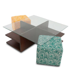 Bernard Center Table (Glass Top) with two Poufs